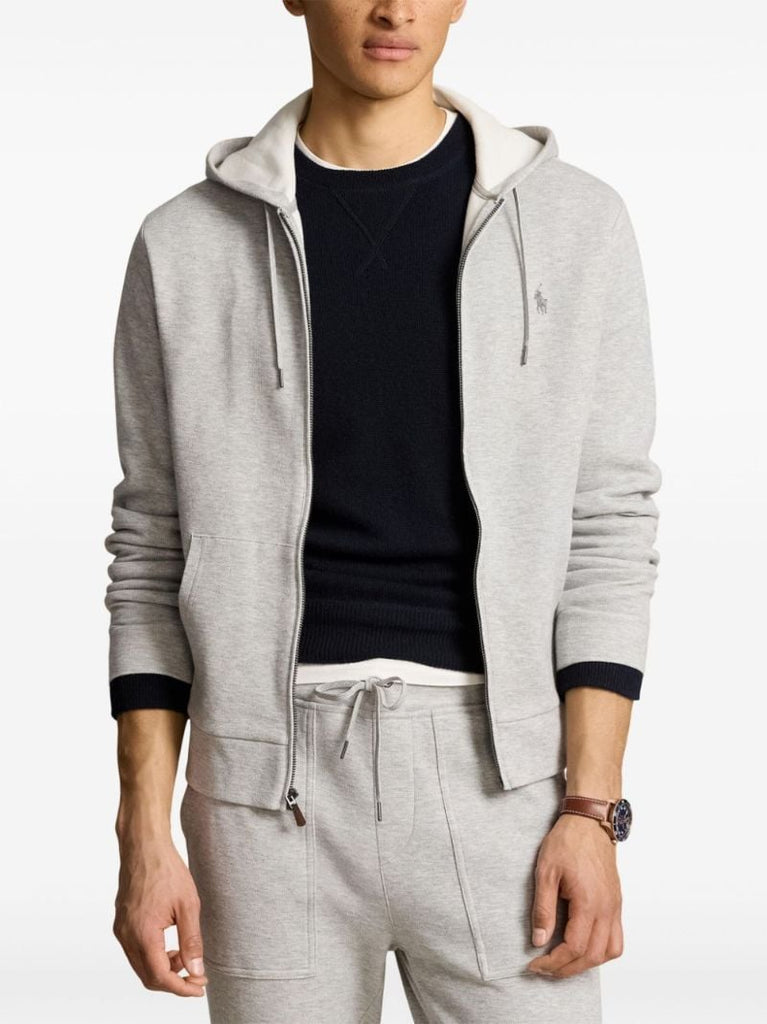 Grey Polo Pony Cotton Zip-up Hoodie