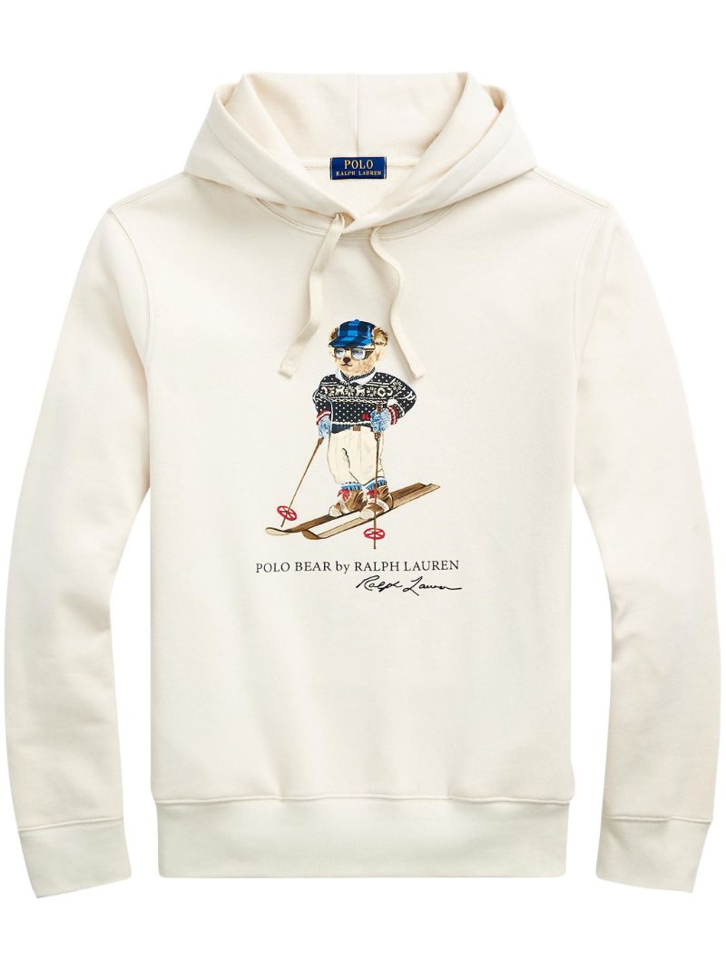 White Polo Bear Cotton Hoodie