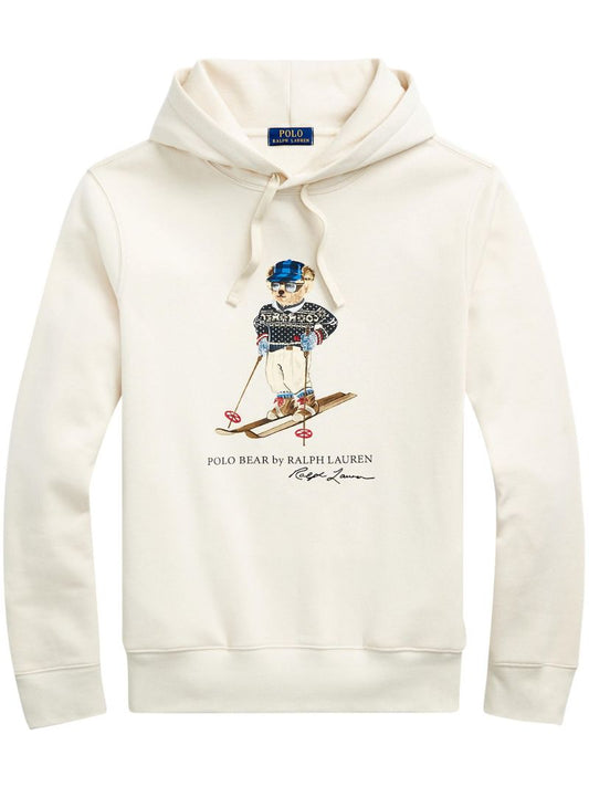 White Polo Bear Cotton Hoodie