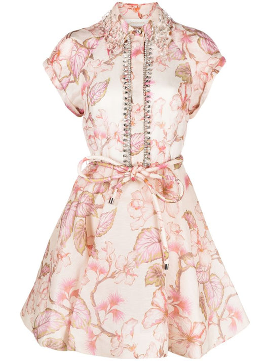 Pink Matchmaker Flip Coral Hibiscus-print Dress