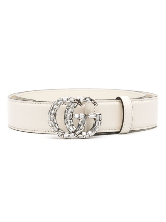 White Double G Leather Belt