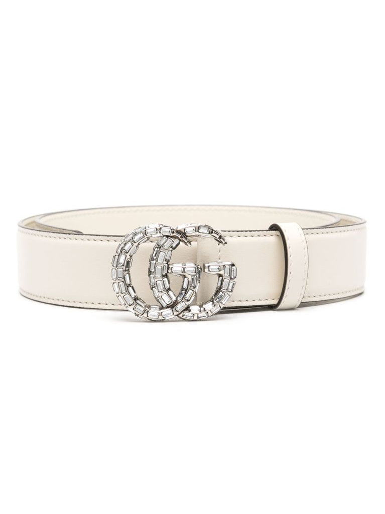 White Double G Leather Belt