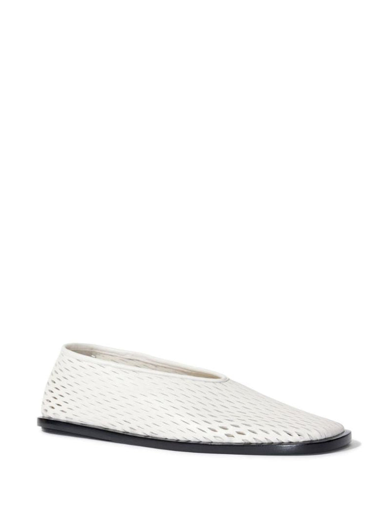 White Perforated Leather Slippers