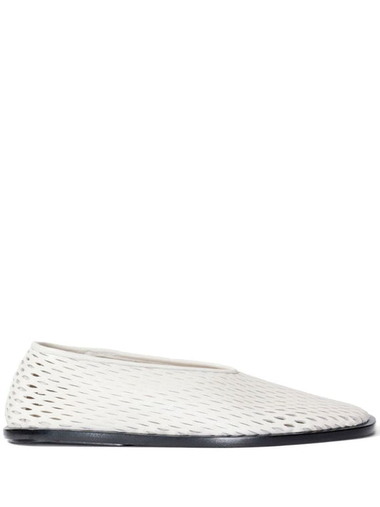 White Perforated Leather Slippers