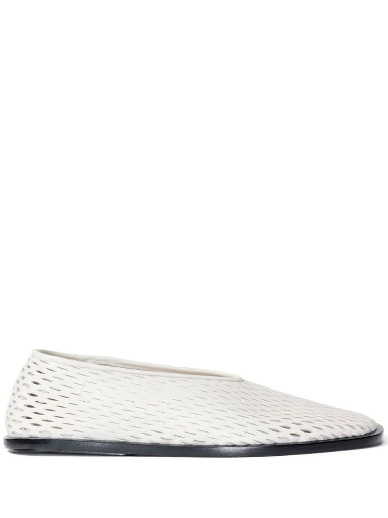 White Perforated Leather Slippers