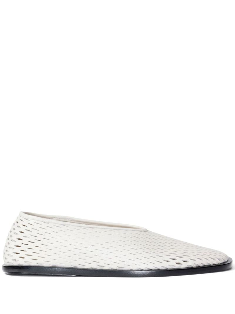 White Perforated Leather Slippers