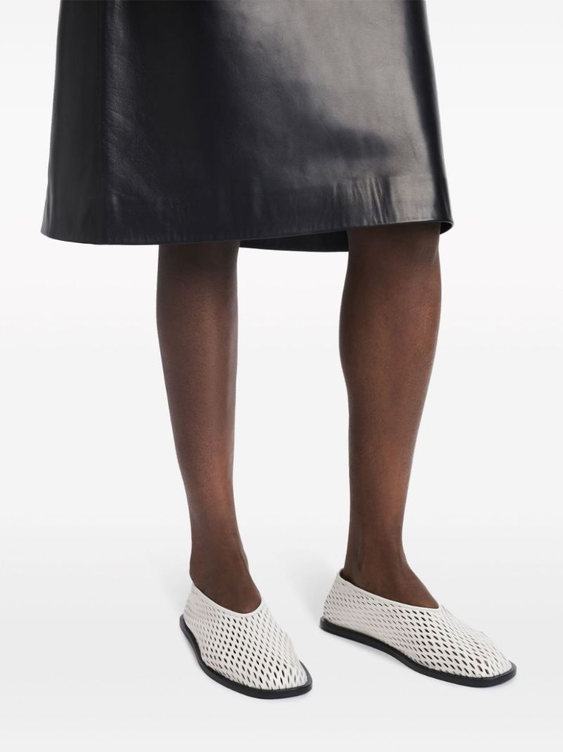 White Perforated Leather Slippers