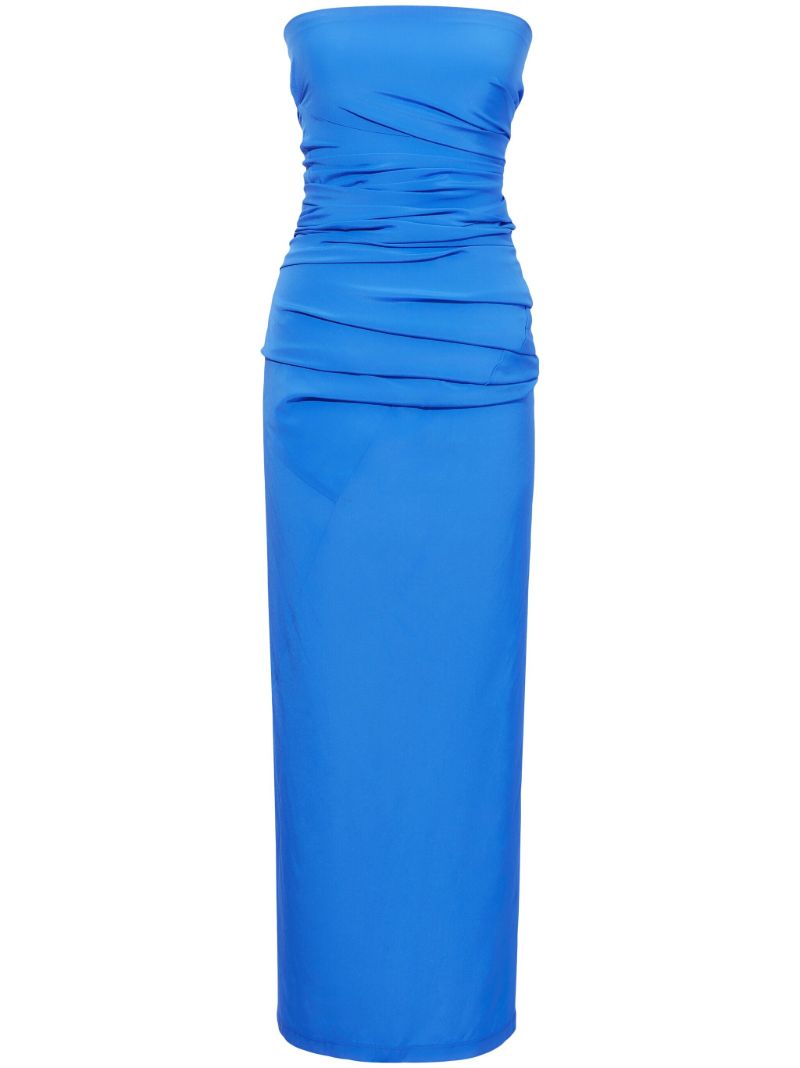 Blue Odette Draped Strapless Dress