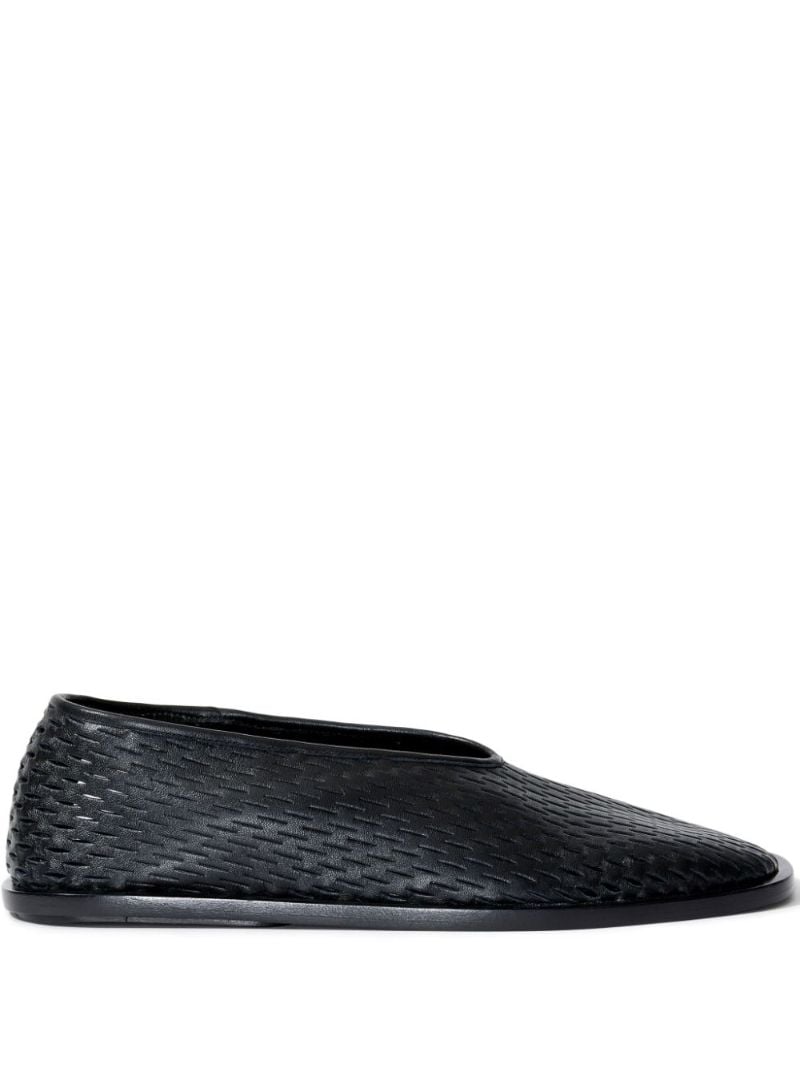 Black Perforated Leather Slippers