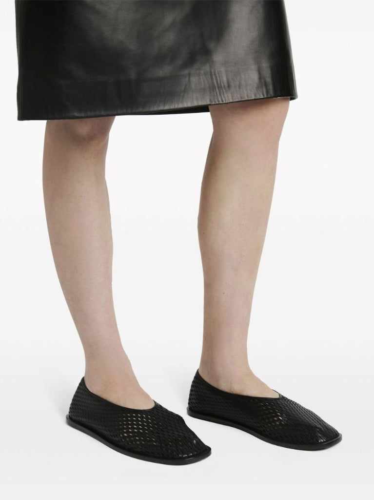 Black Perforated Leather Slippers