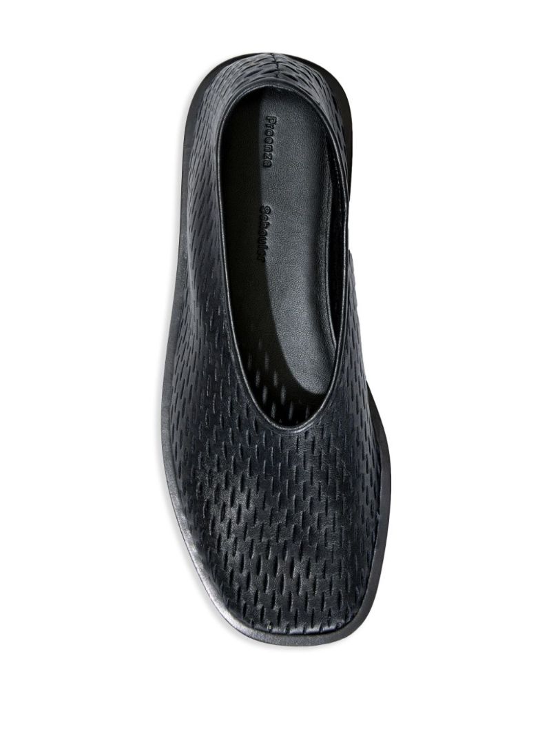 Black Perforated Leather Slippers