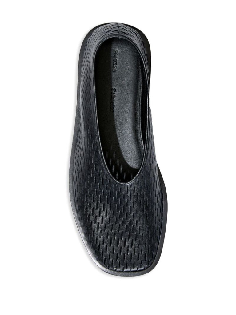 Black Perforated Leather Slippers