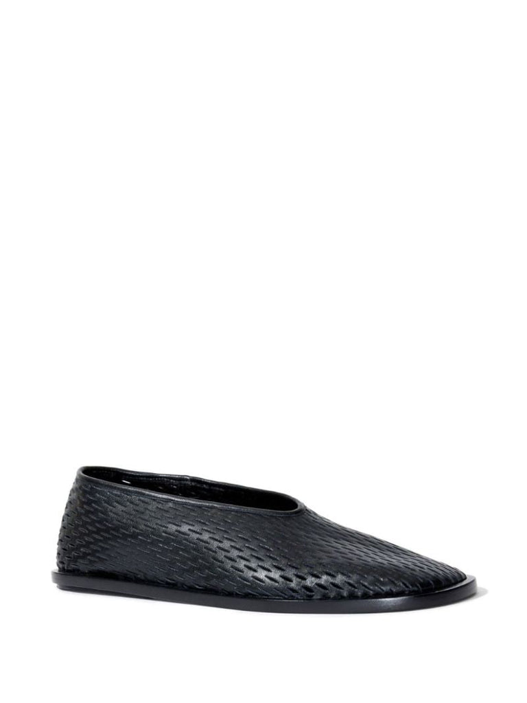 Black Perforated Leather Slippers