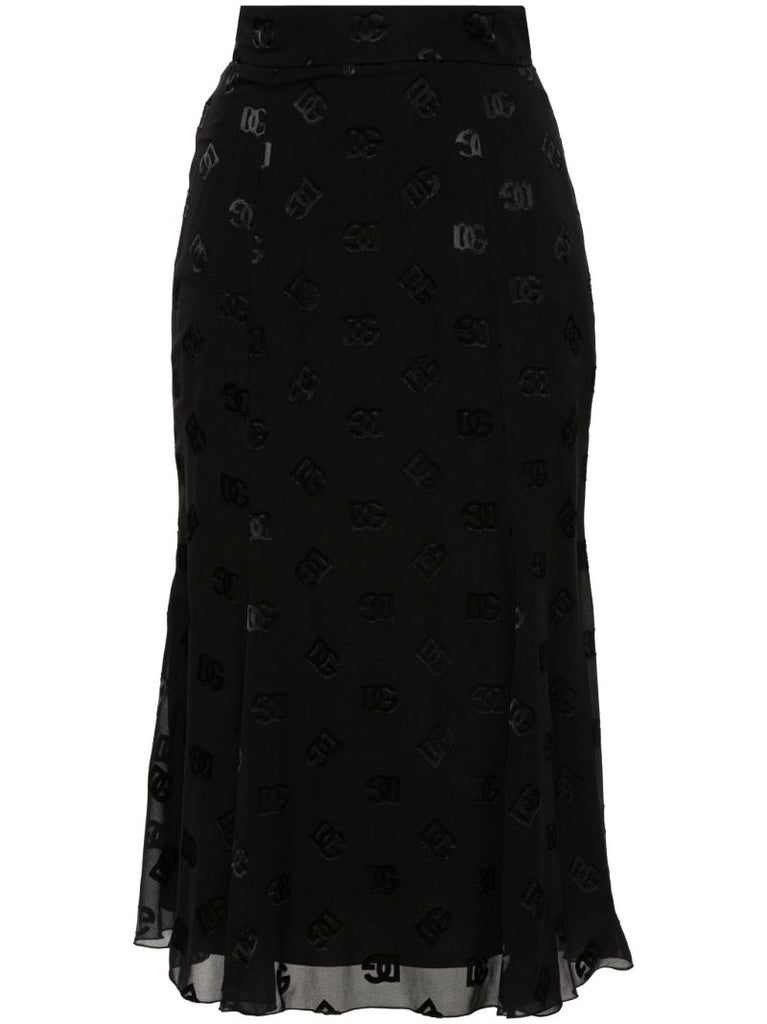 Black DevorÃ_x0083_Â© Godet Midi Skirt