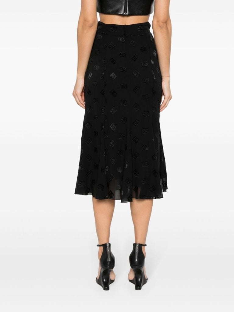Black DevorÃ_x0083_Â© Godet Midi Skirt