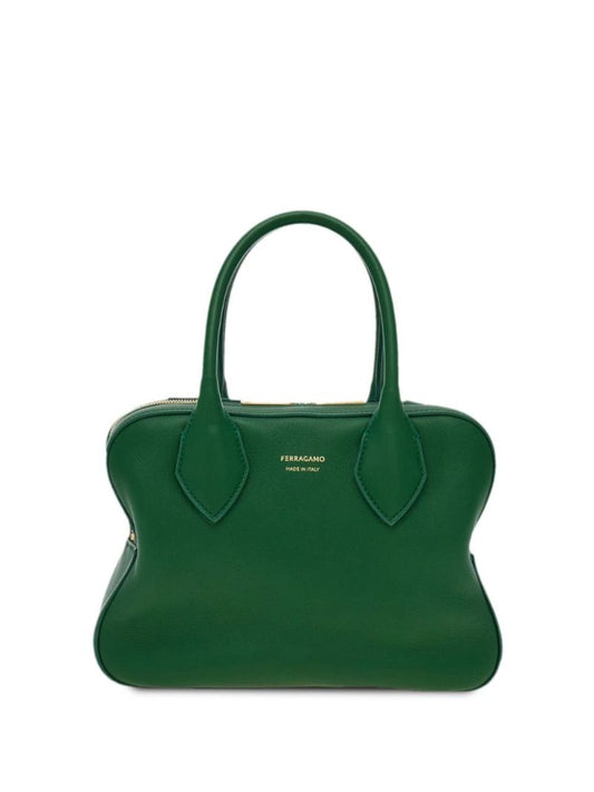 Green Curved Leather Tote Bag