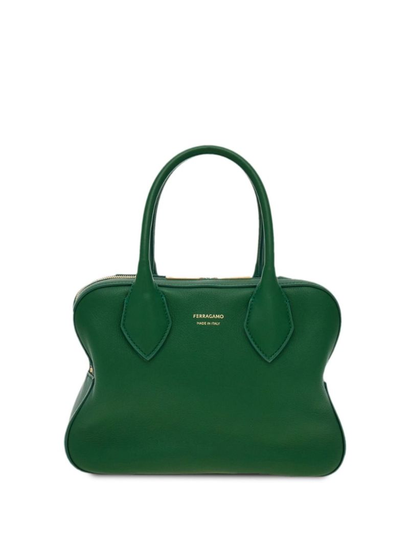 Green Curved Leather Tote Bag