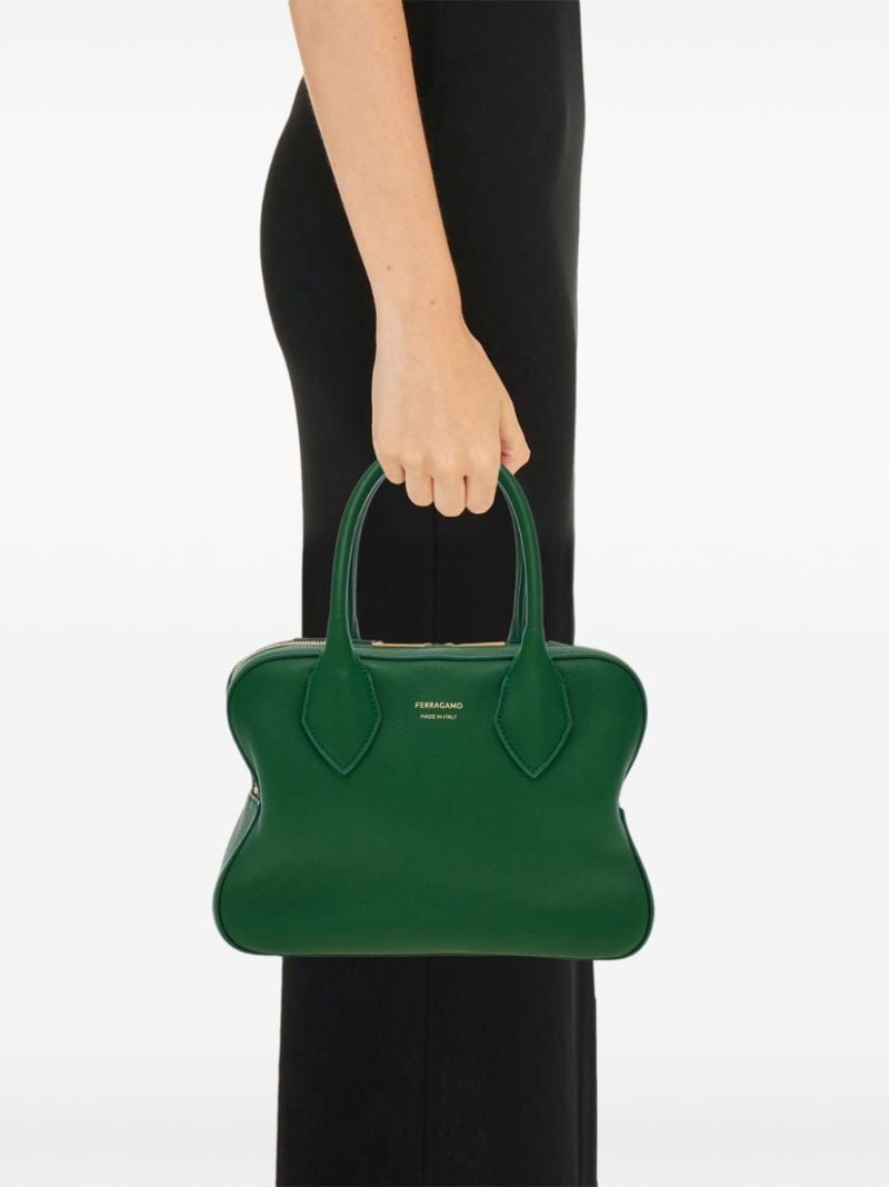 Green Curved Leather Tote Bag