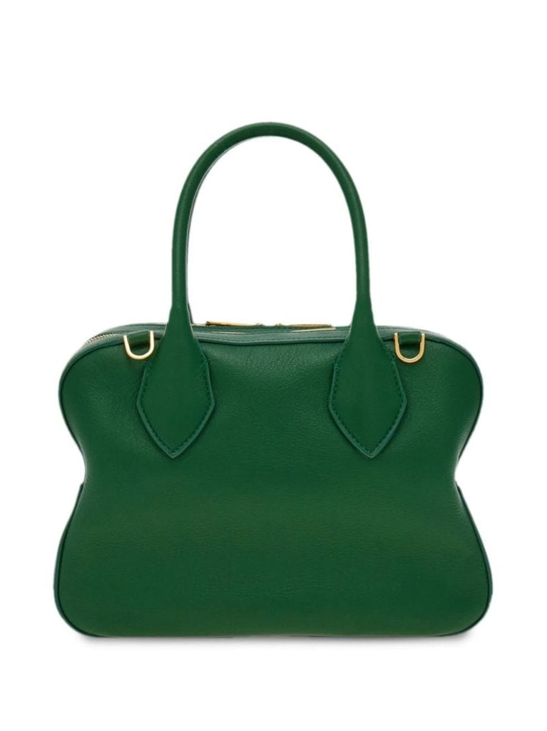 Green Curved Leather Tote Bag