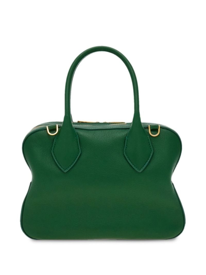 Green Curved Leather Tote Bag