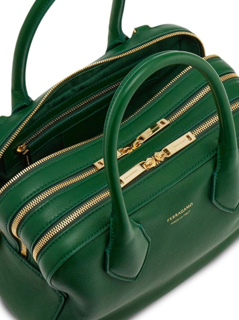 Green Curved Leather Tote Bag