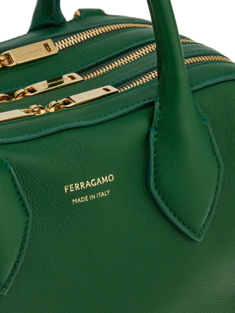 Green Curved Leather Tote Bag