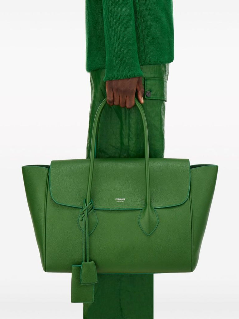 Green Large Leather Tote Bag