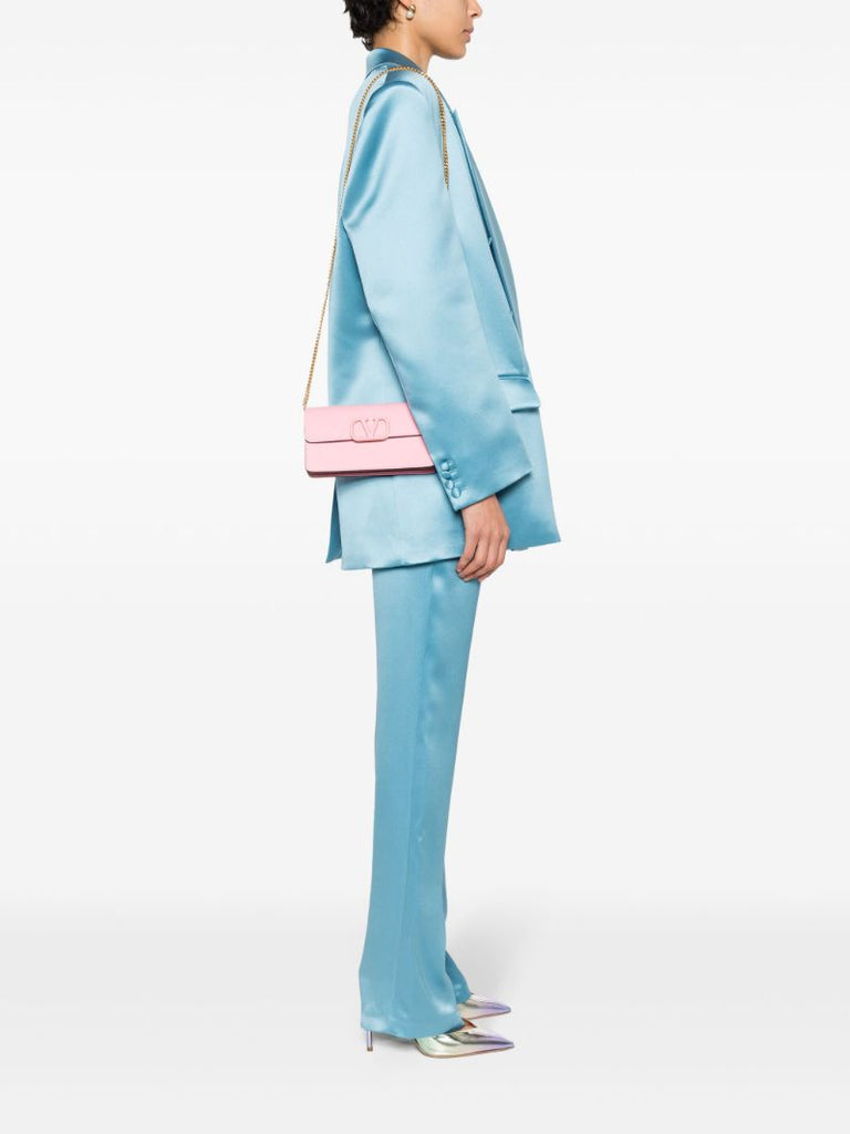 Pink Vlogo Signature Leather Cross Body Bag