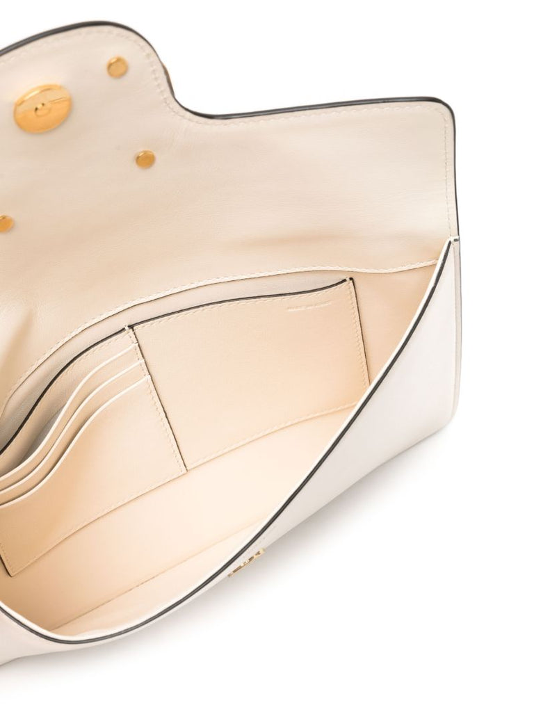 Beige Vlogo Leather Clutch Bag