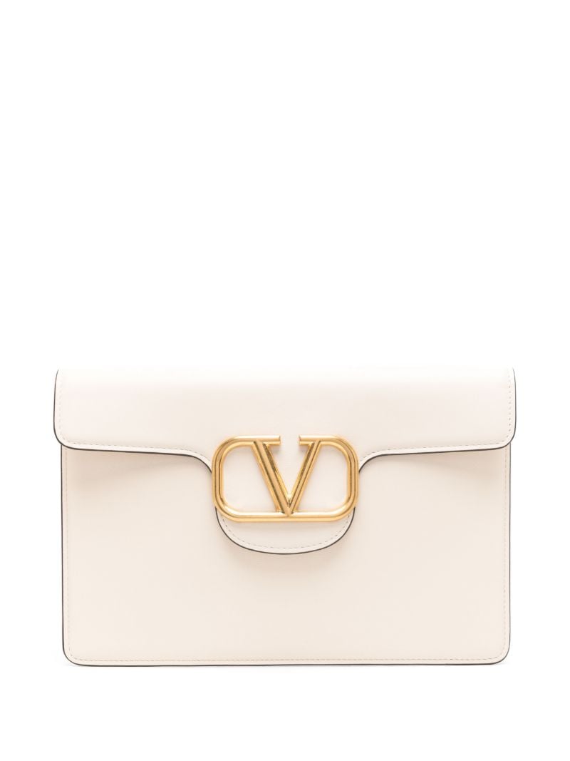 Beige Vlogo Leather Clutch Bag