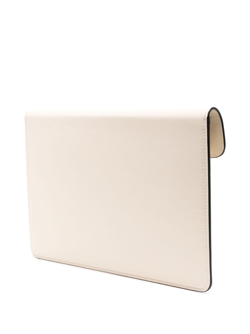 Beige Vlogo Leather Clutch Bag