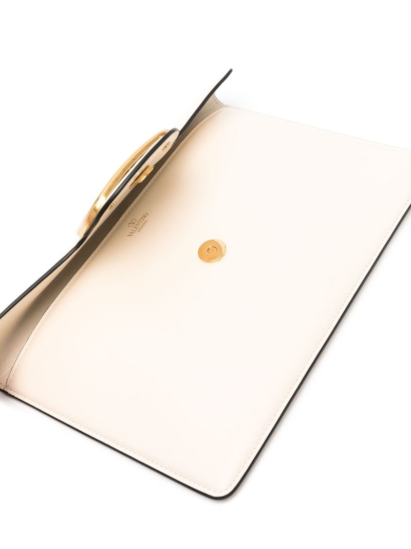 Beige Vlogo Leather Clutch Bag