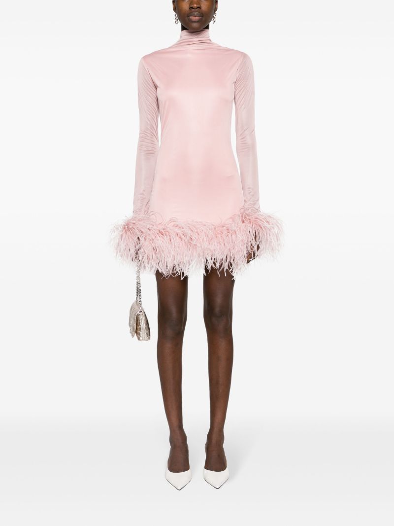 Pink Luna Feather-trim Mini Dress