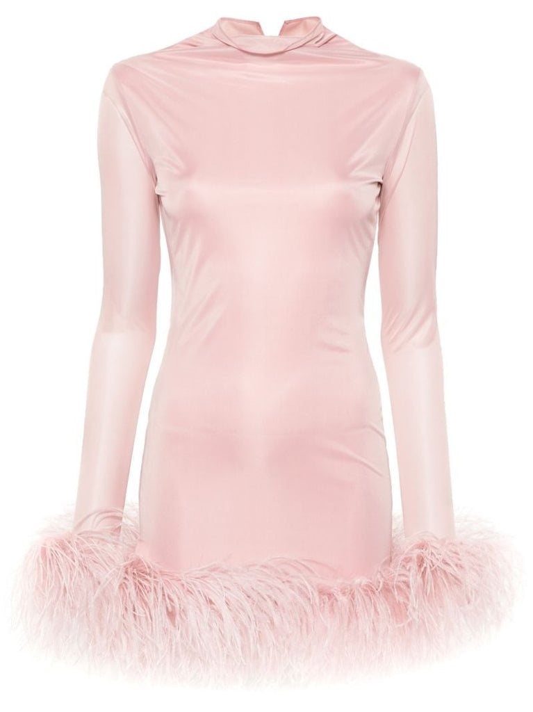 Pink Luna Feather-trim Mini Dress