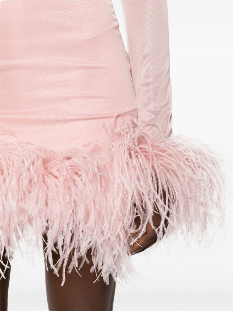 Pink Luna Feather-trim Mini Dress