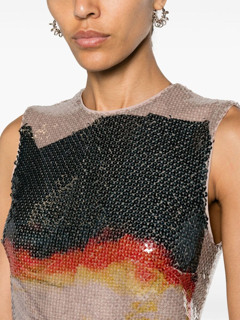 Green Fire-print Sequinned Top