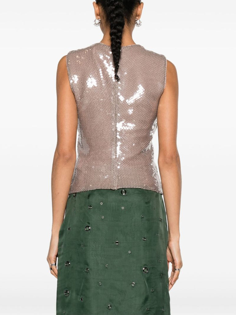 Green Fire-print Sequinned Top