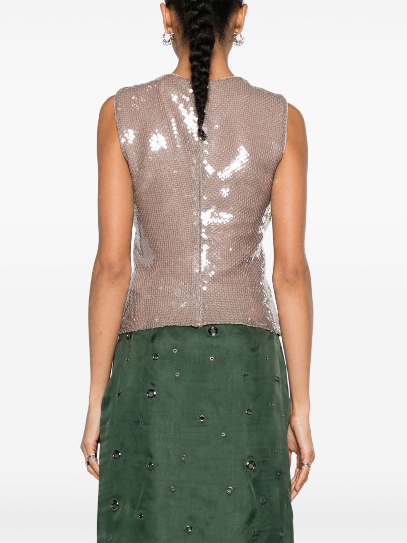 Green Fire-print Sequinned Top