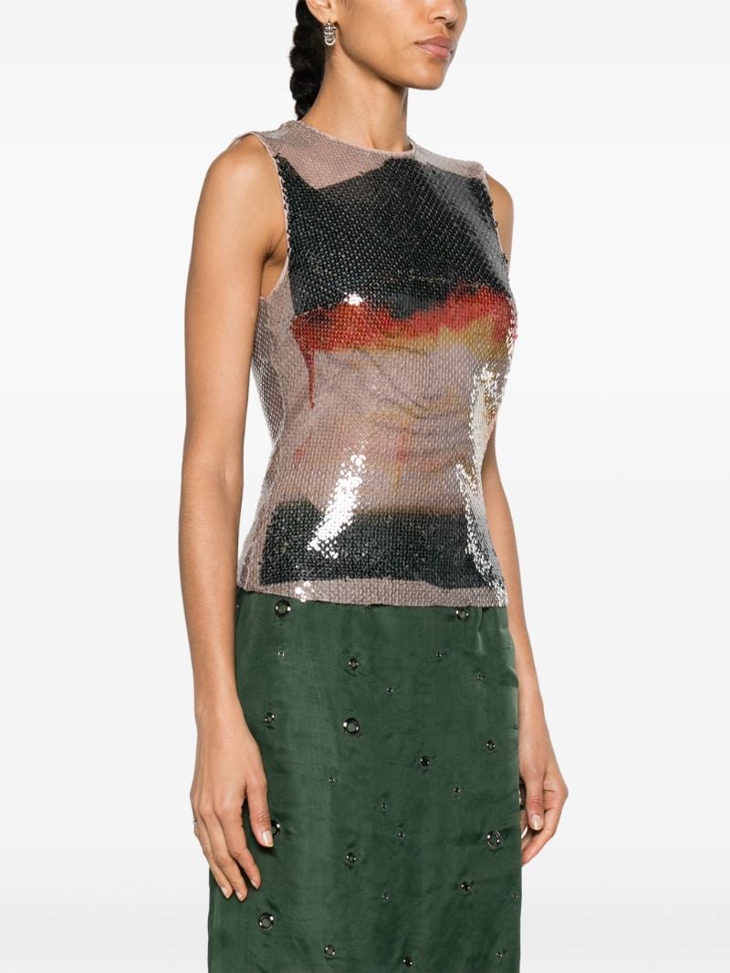 Green Fire-print Sequinned Top