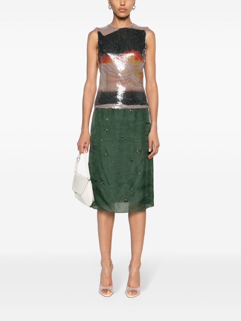 Green Fire-print Sequinned Top