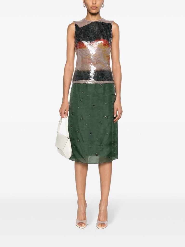 Green Fire-print Sequinned Top