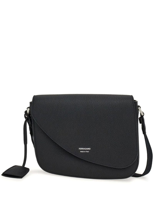 Black Fiamma Medium Leather Messenger Bag