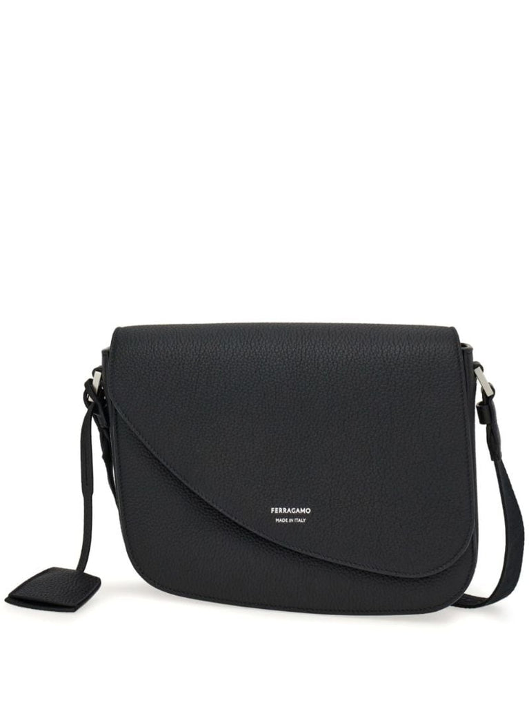 Black Fiamma Medium Leather Messenger Bag