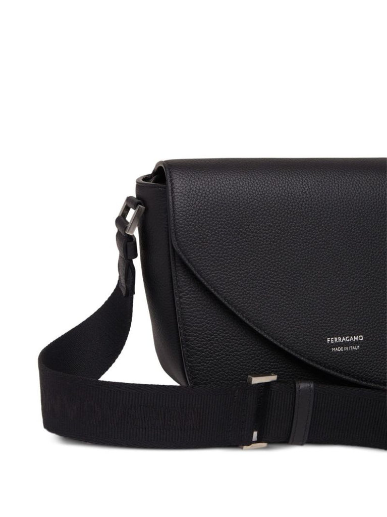 Black Fiamma Medium Leather Messenger Bag