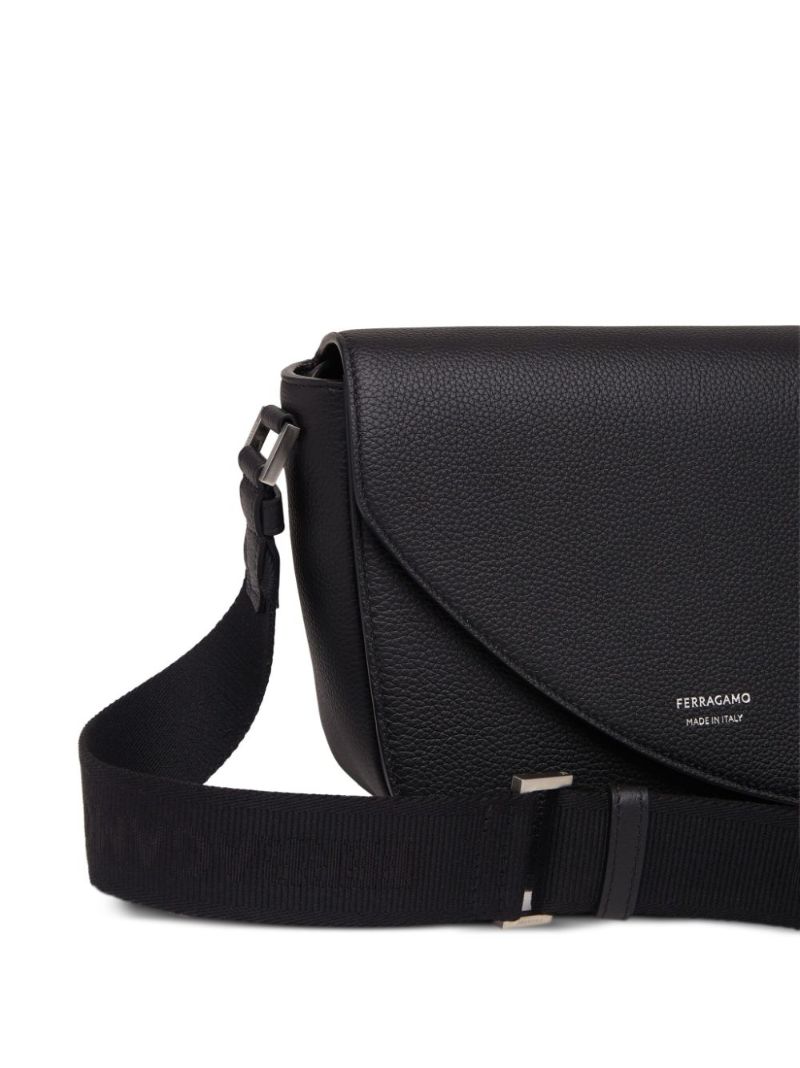 Black Fiamma Medium Leather Messenger Bag