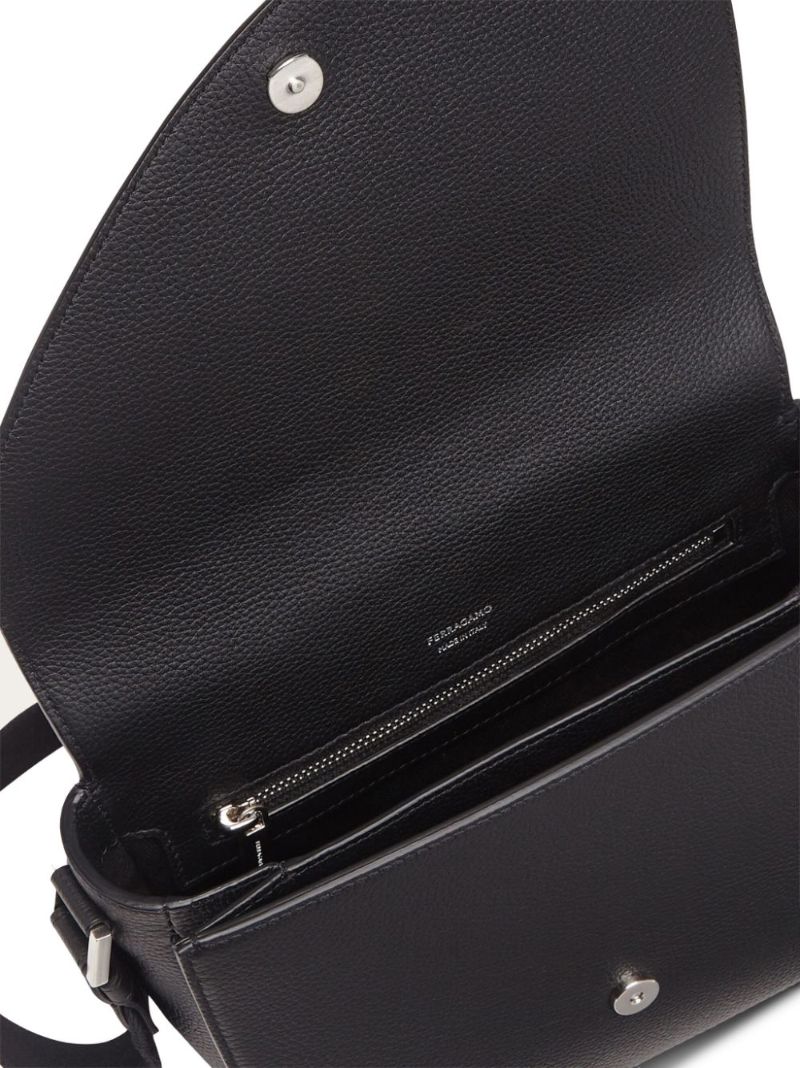Black Fiamma Medium Leather Messenger Bag