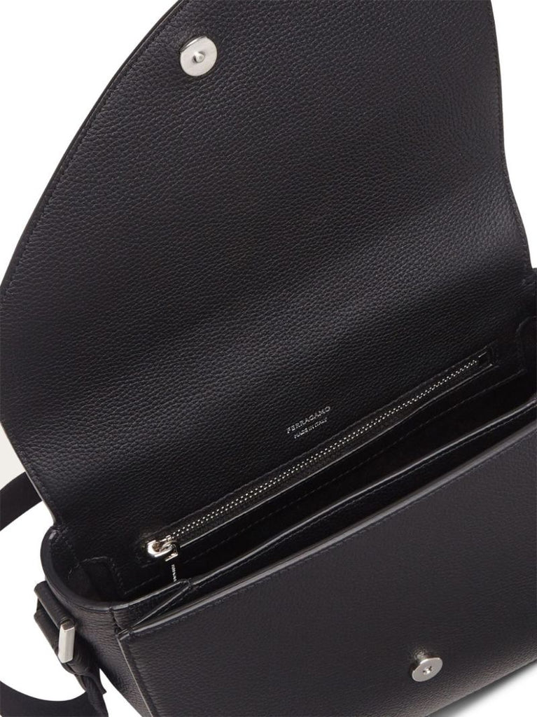 Black Fiamma Medium Leather Messenger Bag