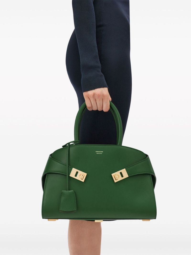 Green Hug Small Leather Tote Bag