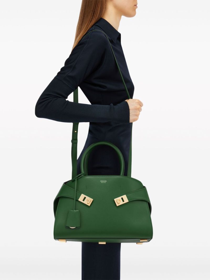 Green Hug Small Leather Tote Bag