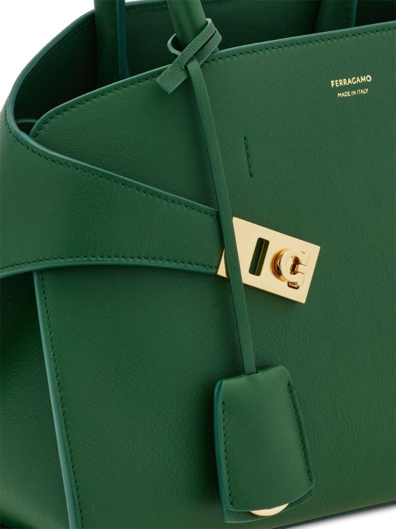 Green Hug Small Leather Tote Bag